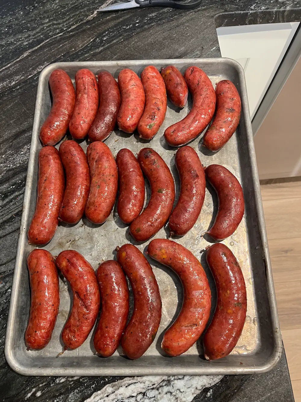 Sausage on tray